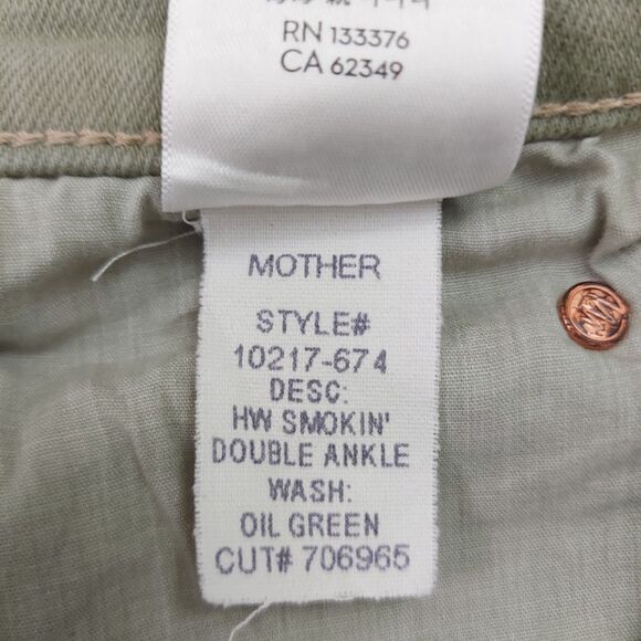 Mother Jeans Womens 27 Oil Green High Waisted Smoking Double Ankle Premium Denim - Picture 9 of 14